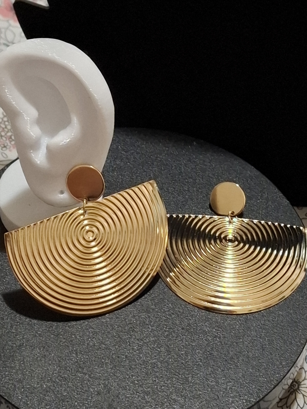 Gold Spiral Half-Moon Drop Earrings by